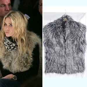 Olsen-Style y2K Express Gray & Black Faux Fur Vest